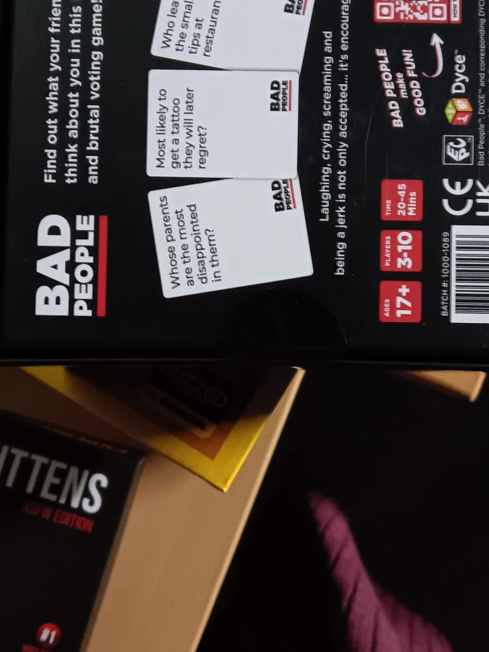 Brand New Bad People Party Card Game - Black, White, Red